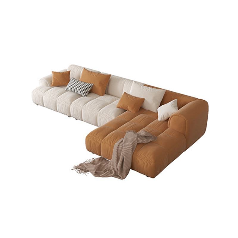 Recessed Arm Sofa & Chaise Orange/beige Velvet Sofa - 24.8" H