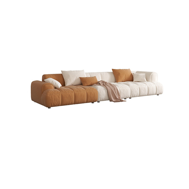 Recessed Arm Sofa & Chaise Orange/beige Velvet Sofa - 24.8" H