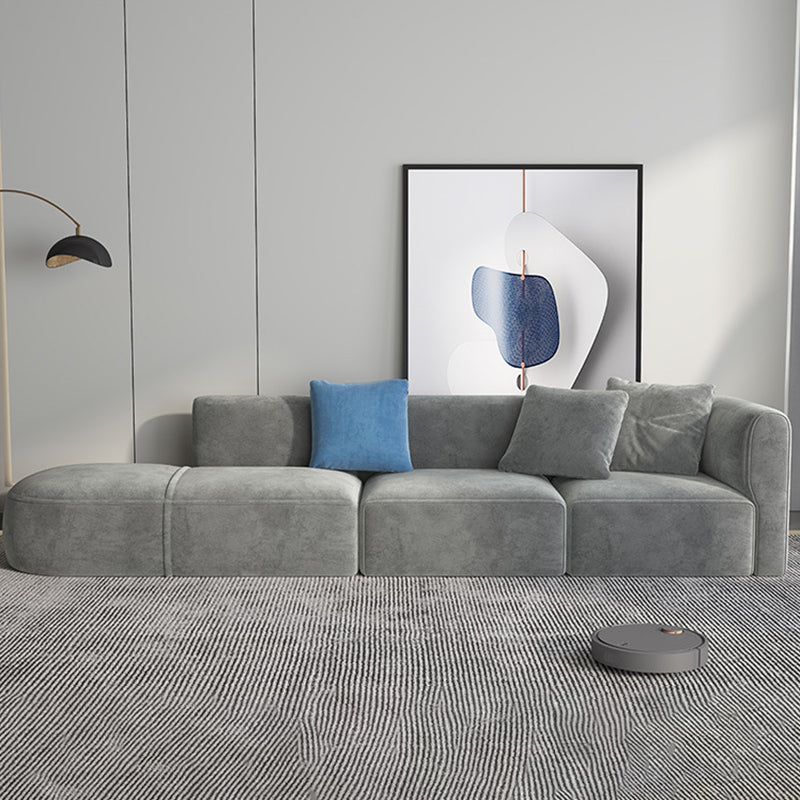 Gray Velvet Sofa with Chaise 68.9 " D Square Arm Sofa with Pillows