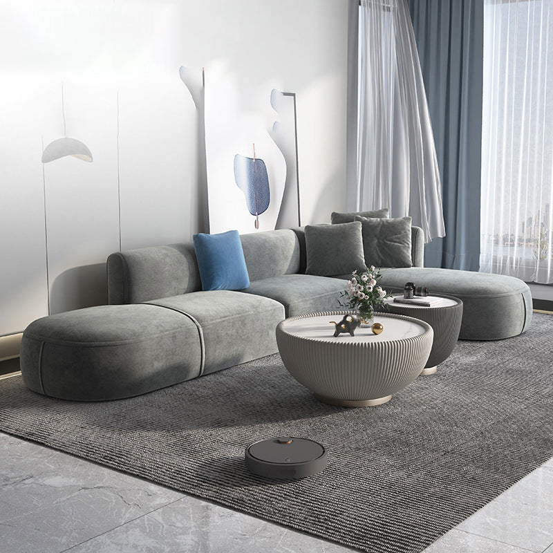 Gray Velvet Sofa with Chaise 68.9 " D Square Arm Sofa with Pillows