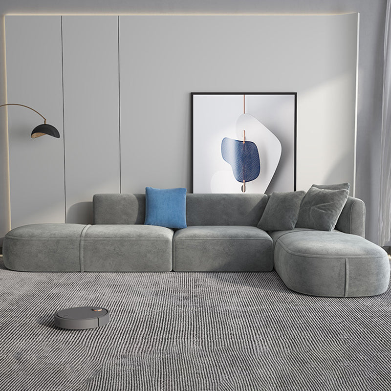 Gray Velvet Sofa with Chaise 68.9 " D Square Arm Sofa with Pillows