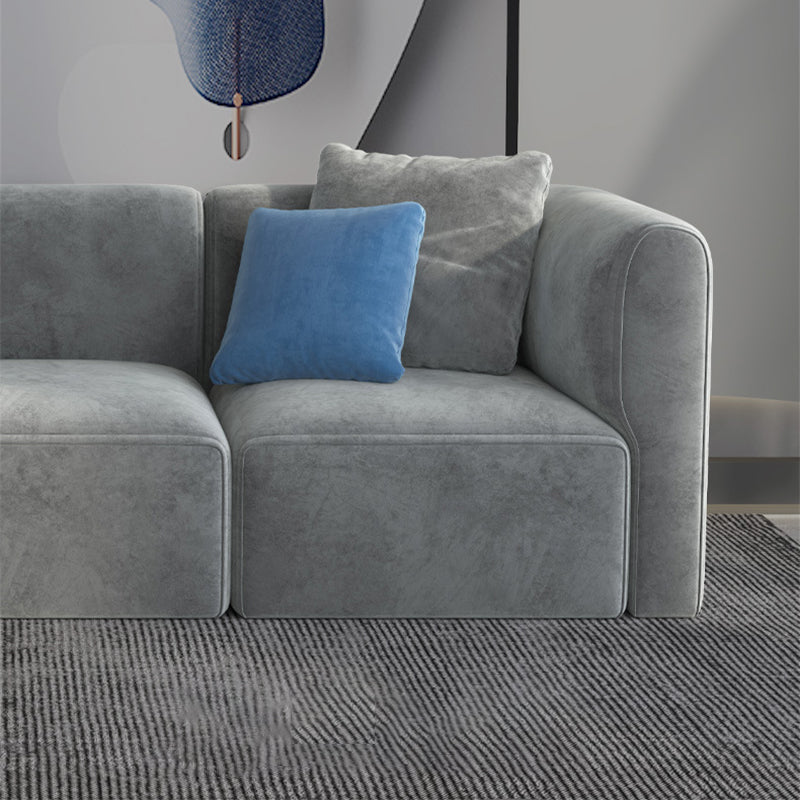 Gray Velvet Sofa with Chaise 68.9 " D Square Arm Sofa with Pillows
