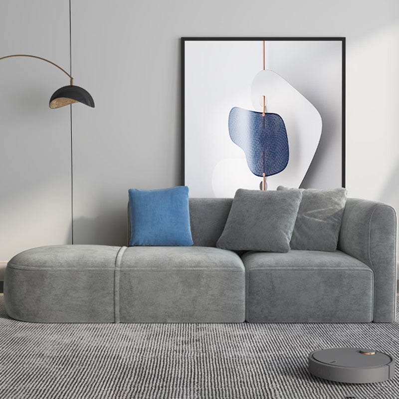 Gray Velvet Sofa with Chaise 68.9 " D Square Arm Sofa with Pillows