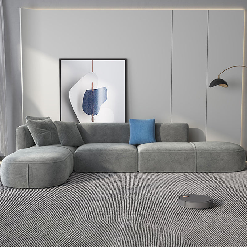 Gray Velvet Sofa with Chaise 68.9 " D Square Arm Sofa with Pillows