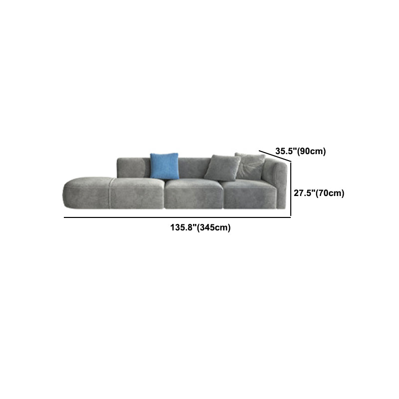 Gray Velvet Sofa with Chaise 68.9 " D Square Arm Sofa with Pillows