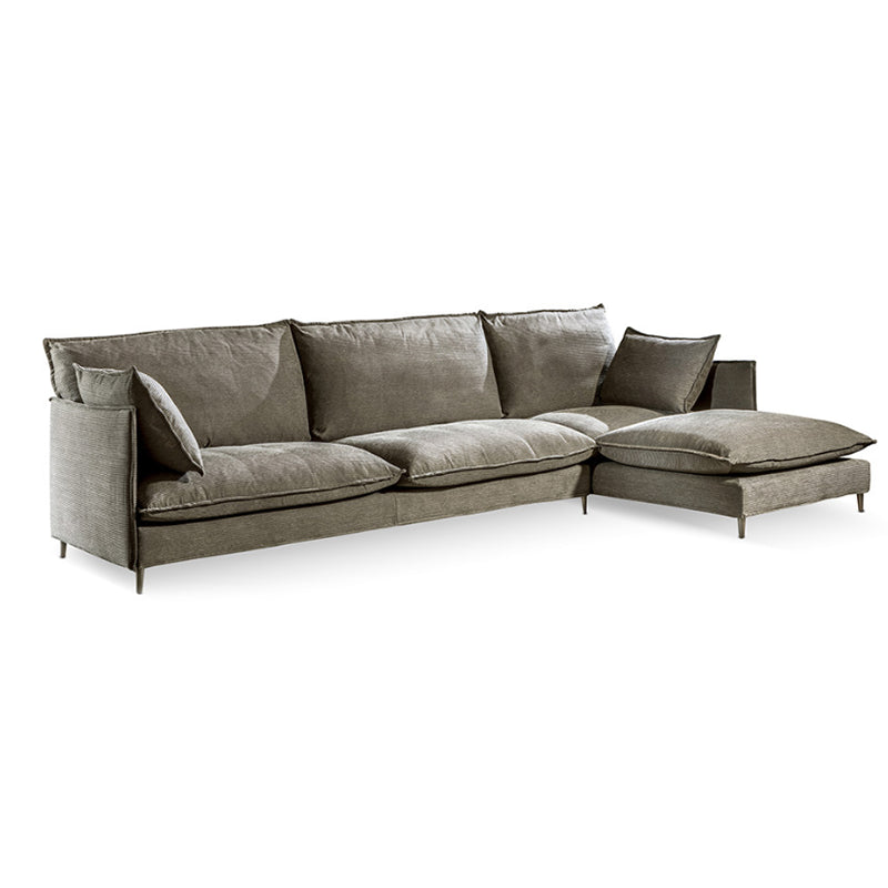 Linen Square Arm Sofa & Chaise with Reversible Modern Cushions Loose Back Sofa