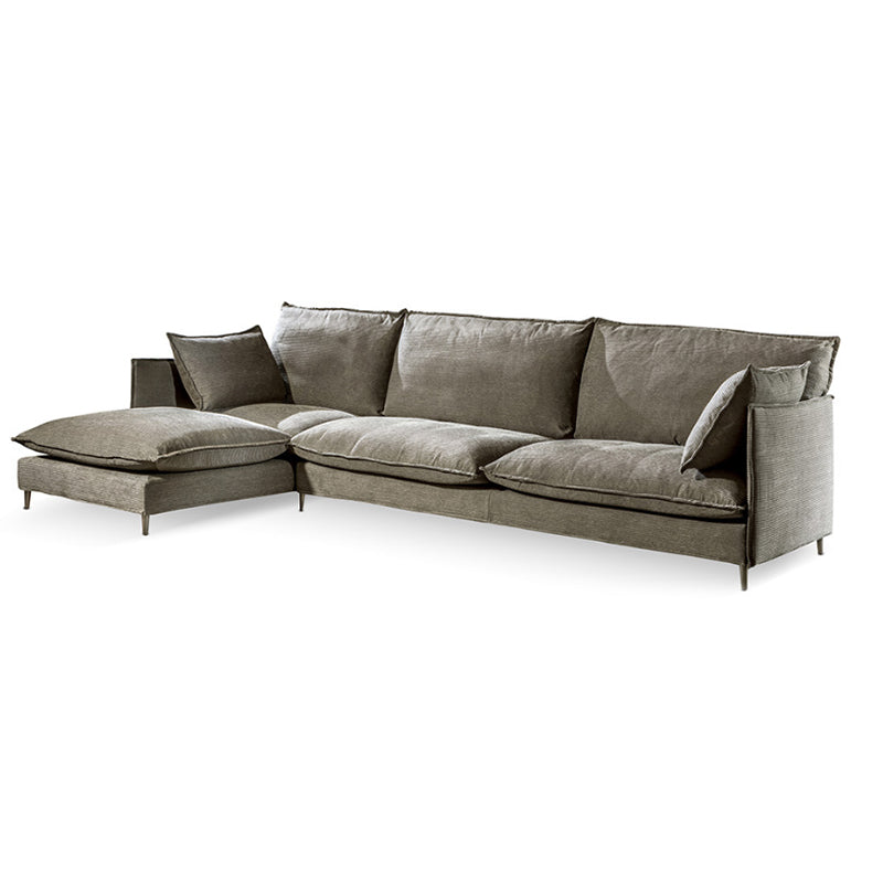 Linen Square Arm Sofa & Chaise with Reversible Modern Cushions Loose Back Sofa