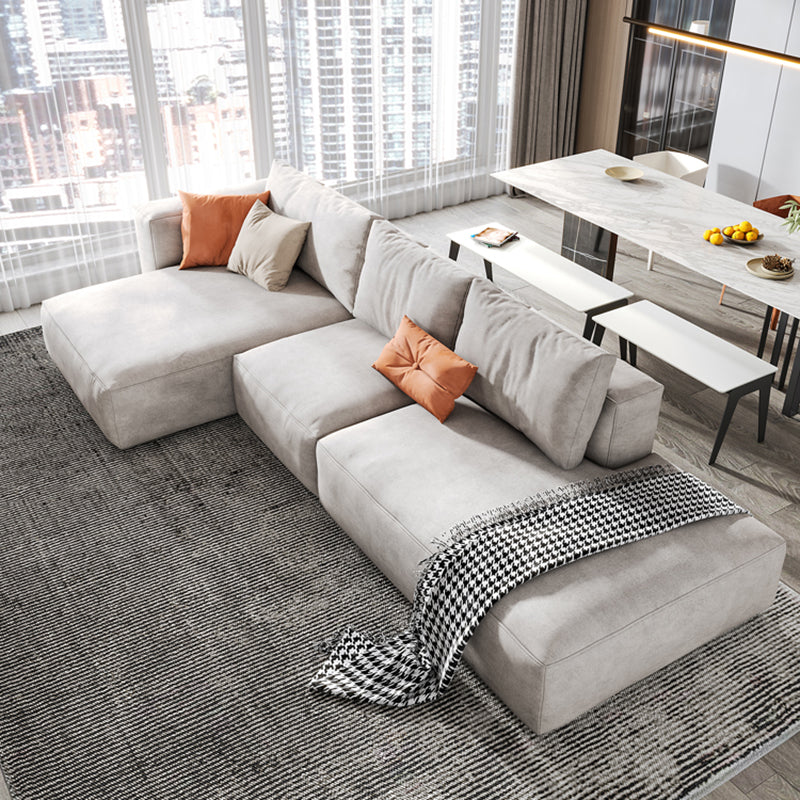 Faux Leather Square Arm Sofa with Chaise Modern Loose Back Sofa in Gray