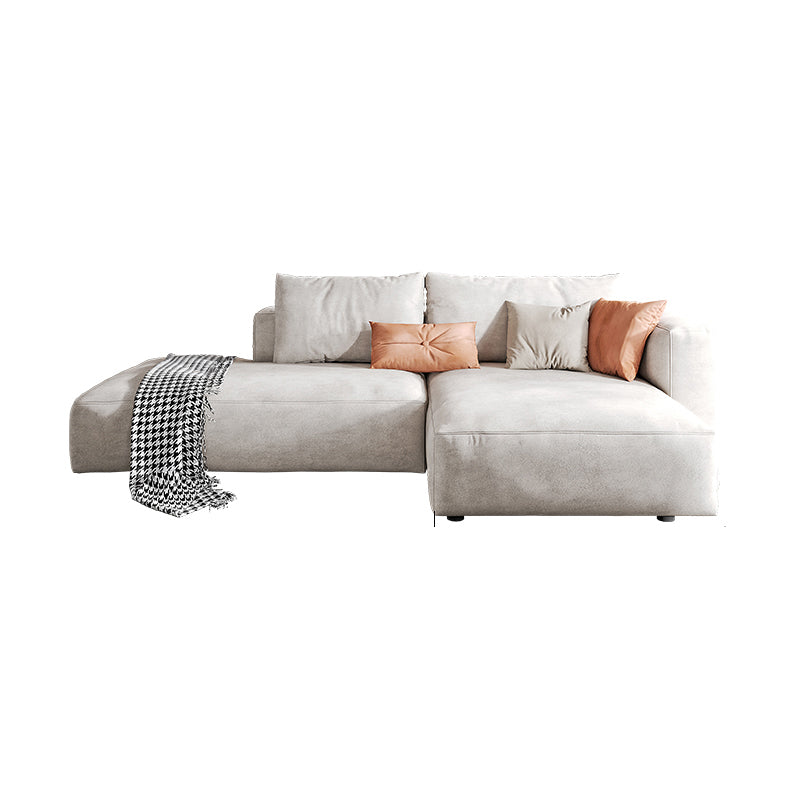 Faux Leather Square Arm Sofa with Chaise Modern Loose Back Sofa in Gray