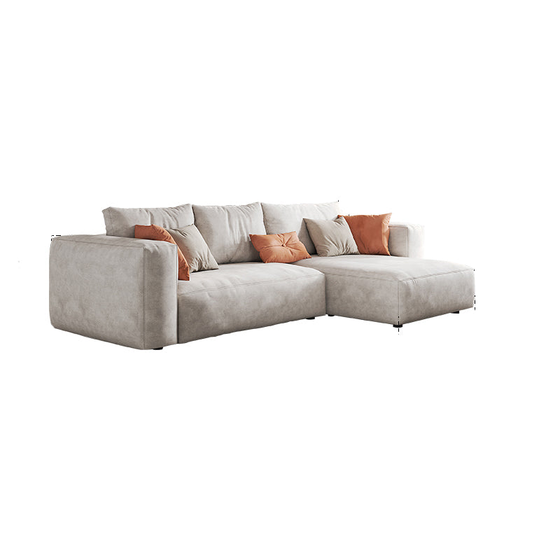 Faux Leather Square Arm Sofa with Chaise Modern Loose Back Sofa in Gray