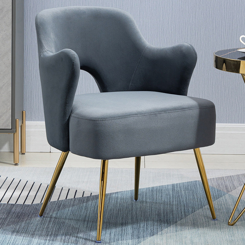 23.62"W x 23.62"D Velvet/Leather Side Chair Brass Four Legs Accent Chair