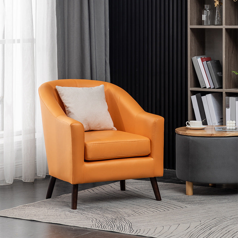 26.77" L x 27.55" W x 32.67" H Bonded Leather Barrel Accent Chair Sloped Arms Barrel Chair