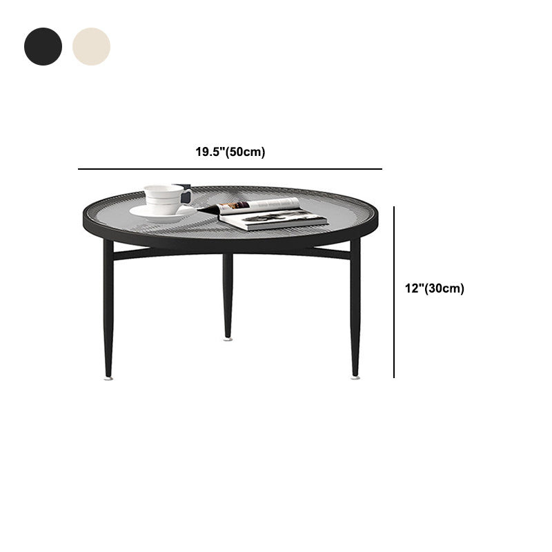 11.8" H Modern Round Glass Coffee Table Iron 3 Legs Cocktail Table