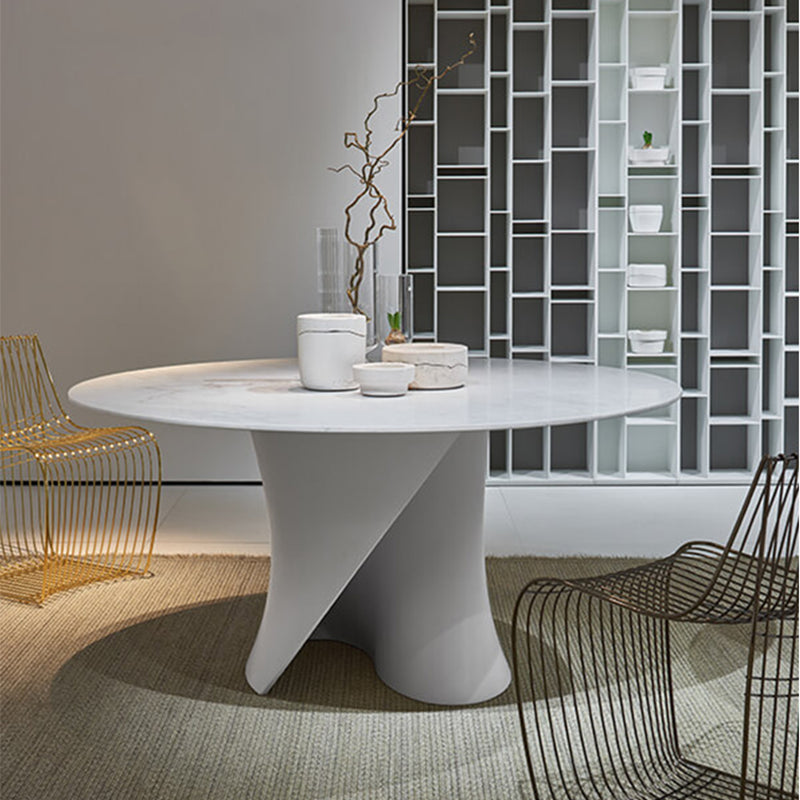 Modern Style Round Wood/Slate Table with Abstract Base Coffee Table