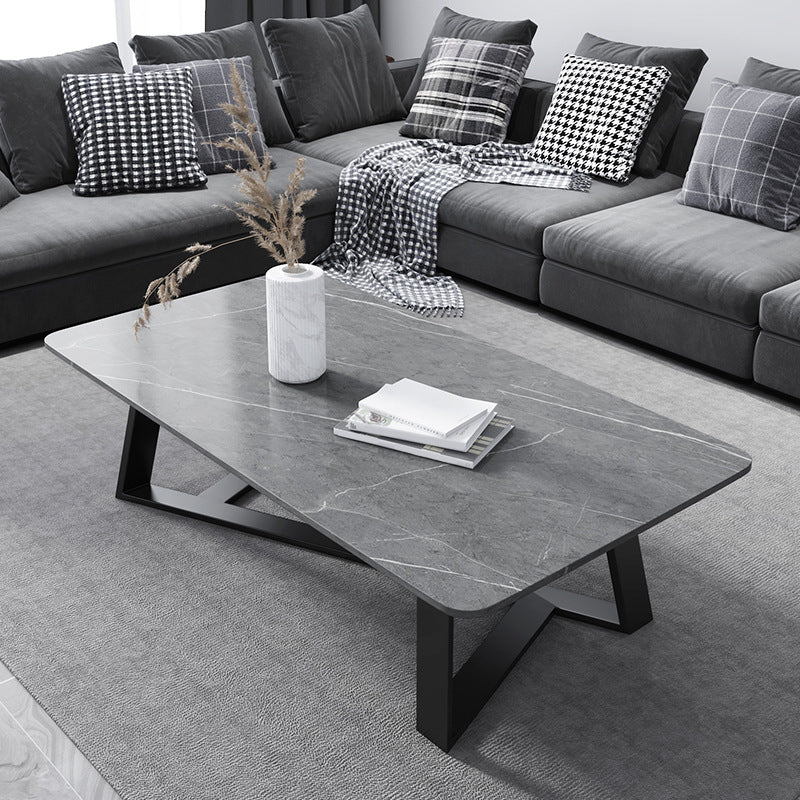 Cross Table Base Design Rectangular Slate Table Glam Style Coffee Table