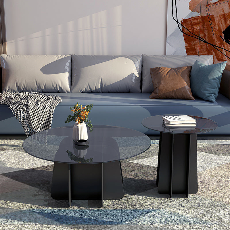 Modern Round Glass Coffee Table Iron Pedestal Cocktail Table