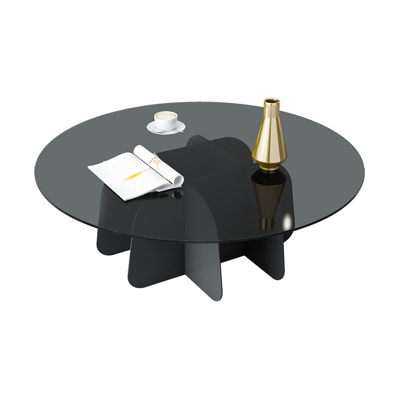 Modern Round Glass Coffee Table Iron Pedestal Cocktail Table