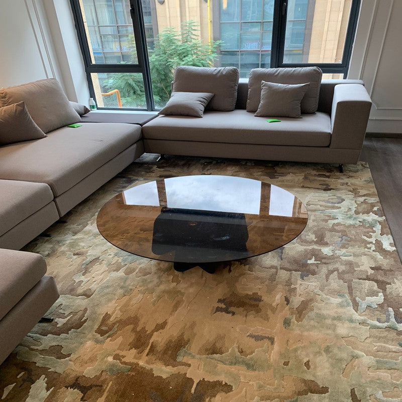 Modern Round Glass Coffee Table Iron Pedestal Cocktail Table