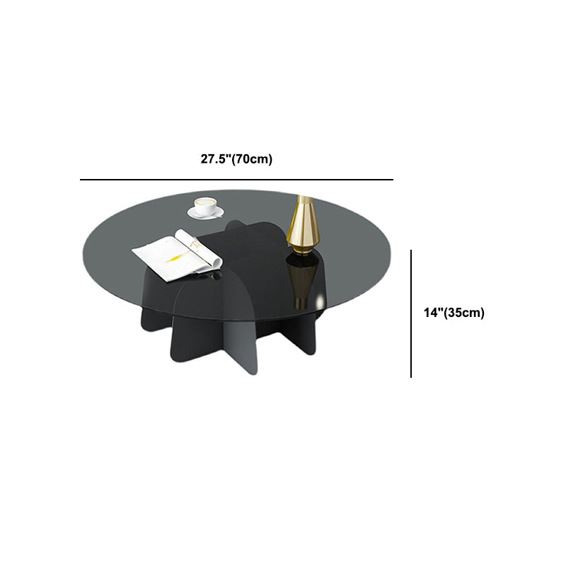 Modern Round Glass Coffee Table Iron Pedestal Cocktail Table