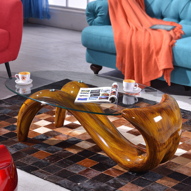 Single Glass-Topped Cocktail Table Oval Contemporary Coffee Table