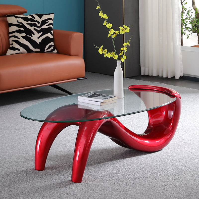 Single Glass-Topped Cocktail Table Oval Contemporary Coffee Table