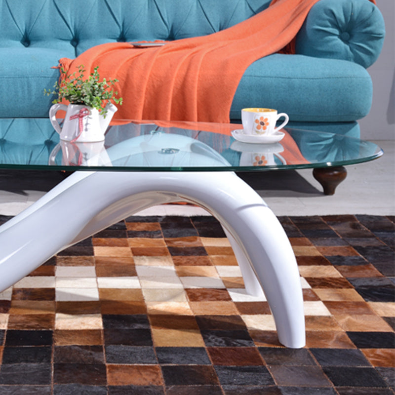 Single Glass-Topped Cocktail Table Oval Contemporary Coffee Table