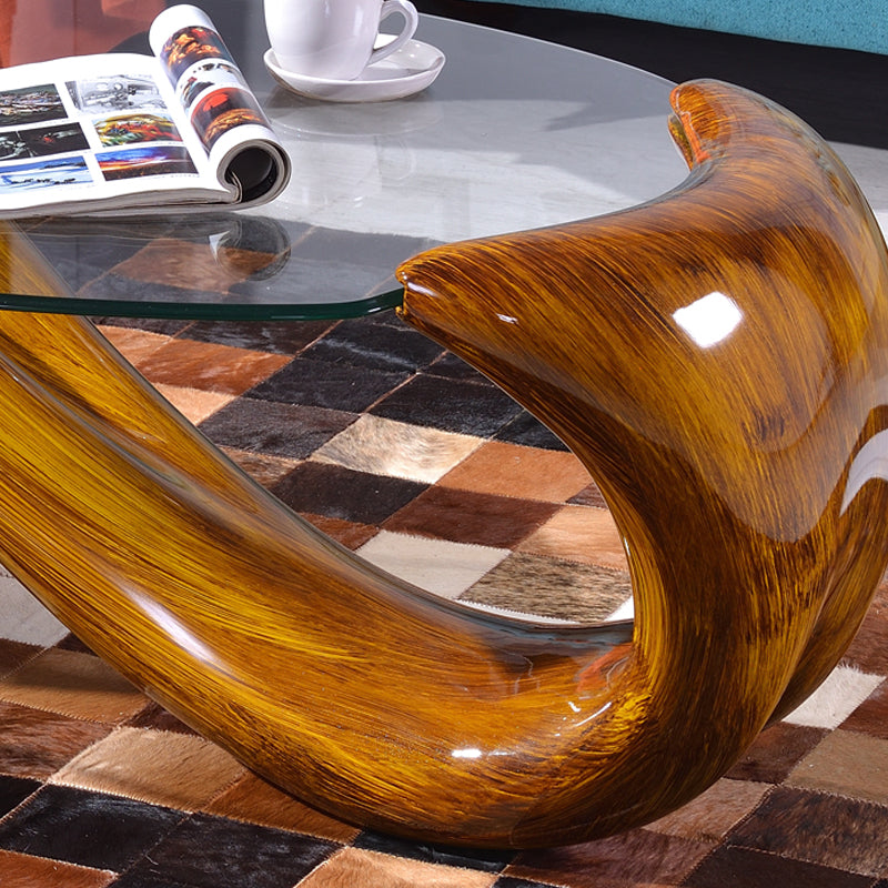 Single Glass-Topped Cocktail Table Oval Contemporary Coffee Table