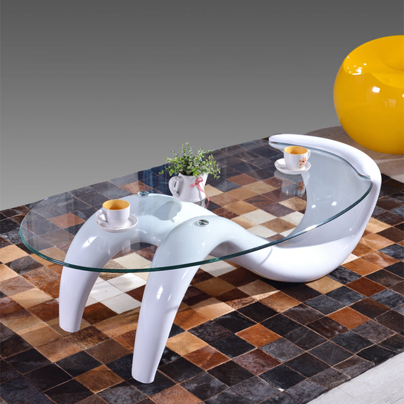 Single Glass-Topped Cocktail Table Oval Contemporary Coffee Table