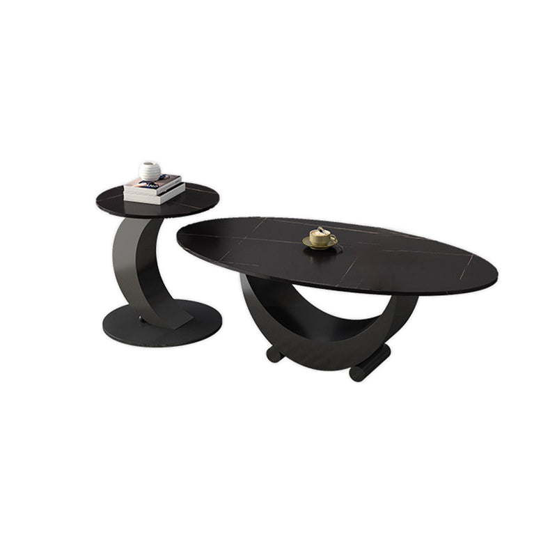 2 Piece Nesting Tables Oval Minimalist Modern Coffee Table Set
