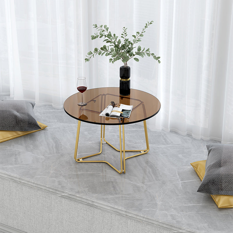 Modern 11.8" H Round Glass Coffee Table Iron Abstract Cocktail Table
