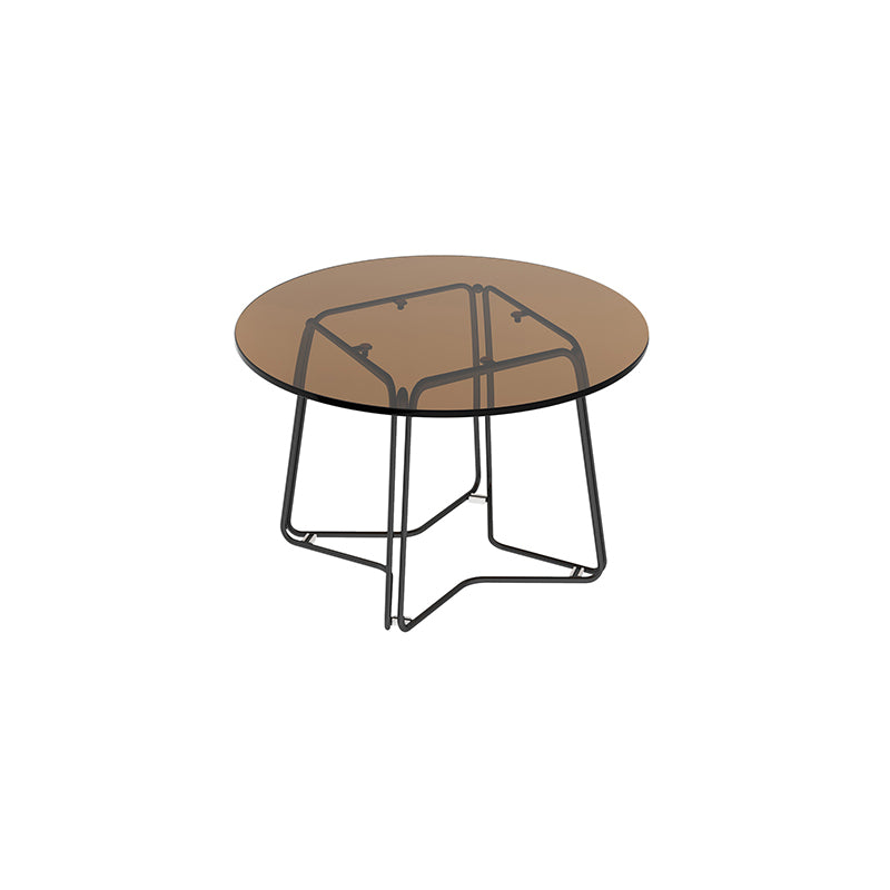 Modern 11.8" H Round Glass Coffee Table Iron Abstract Cocktail Table