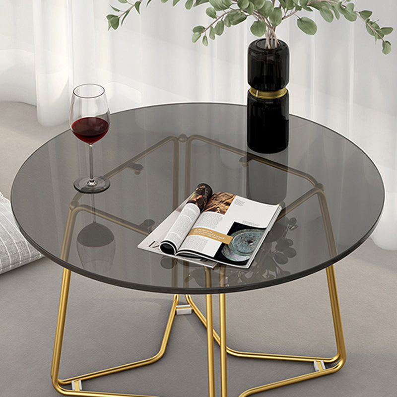 Modern 11.8" H Round Glass Coffee Table Iron Abstract Cocktail Table