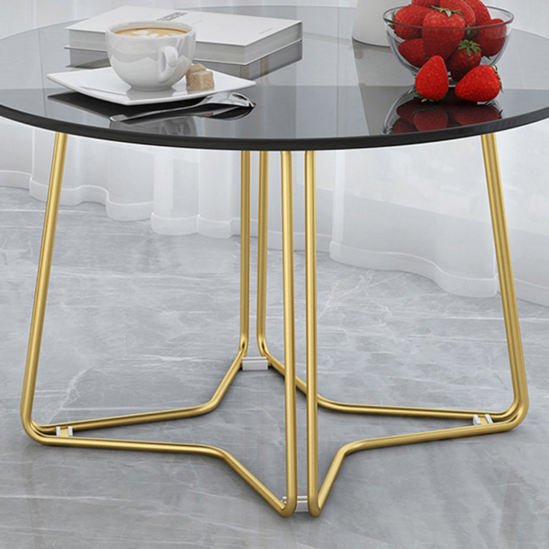 Modern 11.8" H Round Glass Coffee Table Iron Abstract Cocktail Table