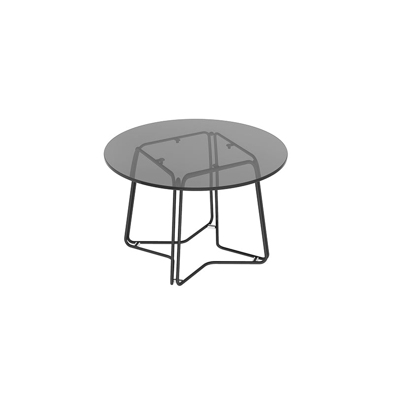 Modern 11.8" H Round Glass Coffee Table Iron Abstract Cocktail Table