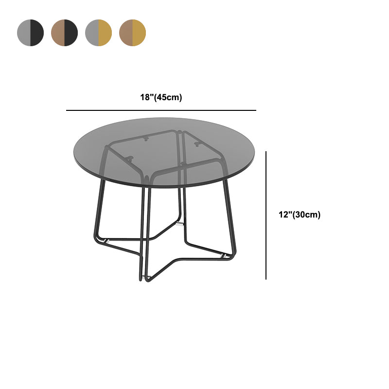 Modern 11.8" H Round Glass Coffee Table Iron Abstract Cocktail Table