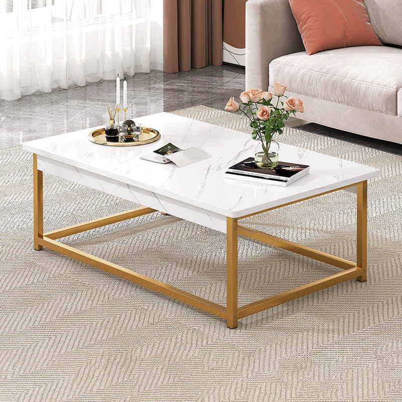 Coffee Table with Rectangular Black/gold Metal Base on 4 Legs Base