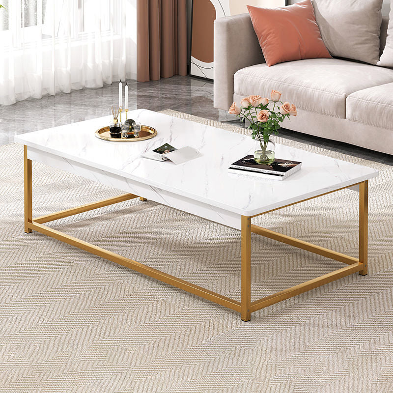 Coffee Table with Rectangular Black/gold Metal Base on 4 Legs Base