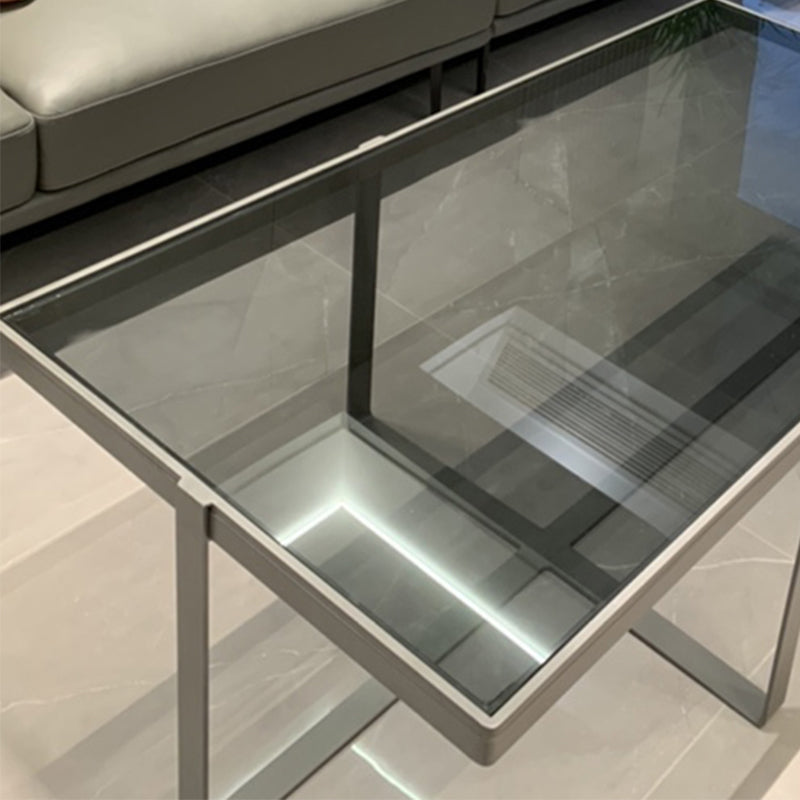 Contemporary Rectangle Glass Top Coffee Table with Steel Cross Base