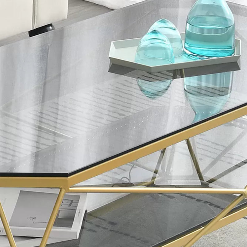 Modern Style Rectangular Glass Table Metal Bottom Frame Frame Base Coffee Table