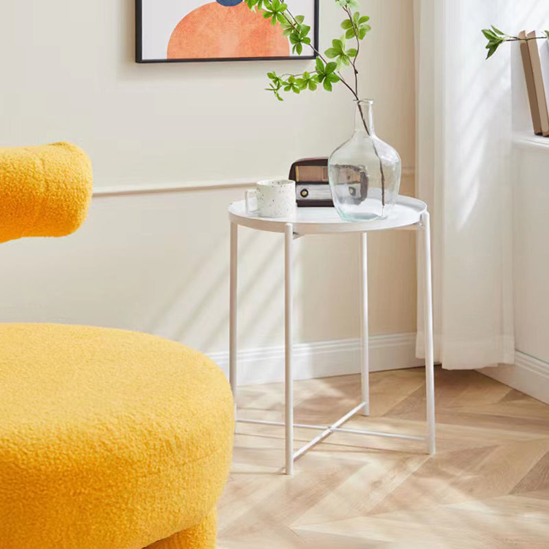 Mid-Century Round Tray Top Side Table Metal Cross Legs End Table