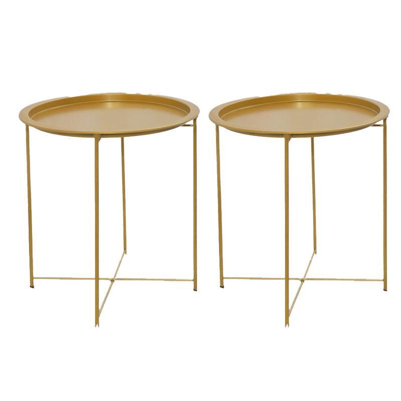 Mid-Century Round Tray Top Side Table Metal Cross Legs End Table