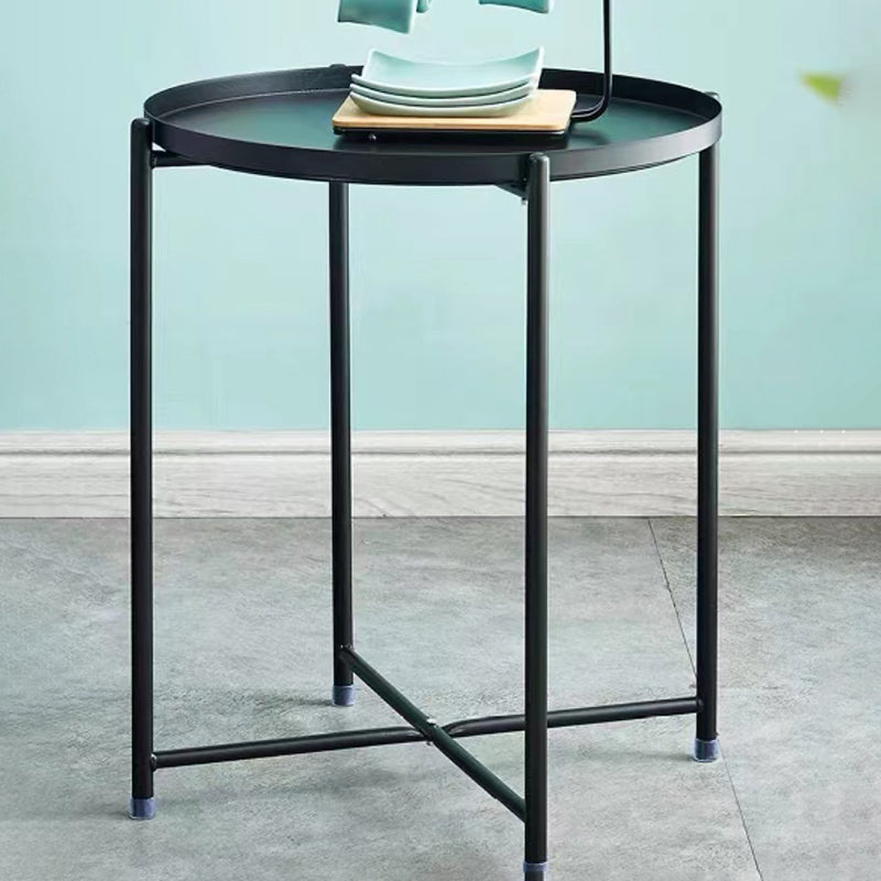 Mid-Century Round Tray Top Side Table Metal Cross Legs End Table