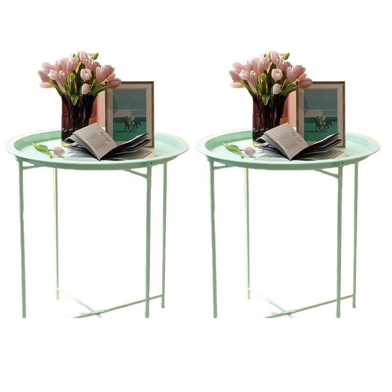 Mid-Century Round Tray Top Side Table Metal Cross Legs End Table