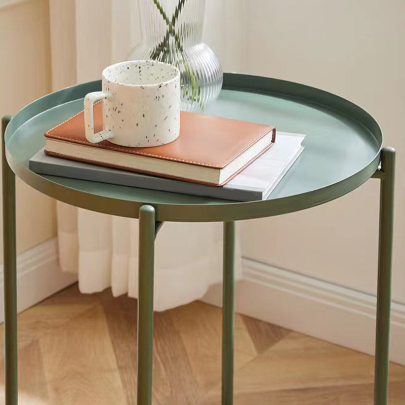 Mid-Century Round Tray Top Side Table Metal Cross Legs End Table