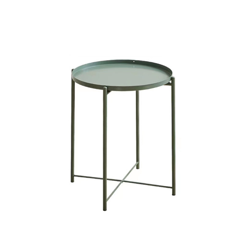Mid-Century Round Tray Top Side Table Metal Cross Legs End Table