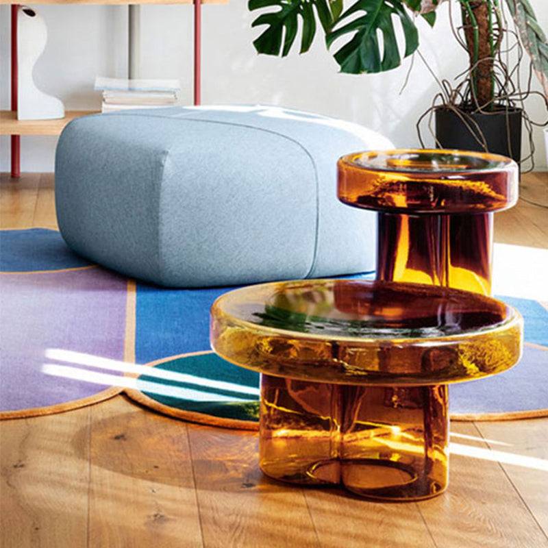 Contemporary Round Glass Top Sofa Side Accent Table Pedestal Side End Table