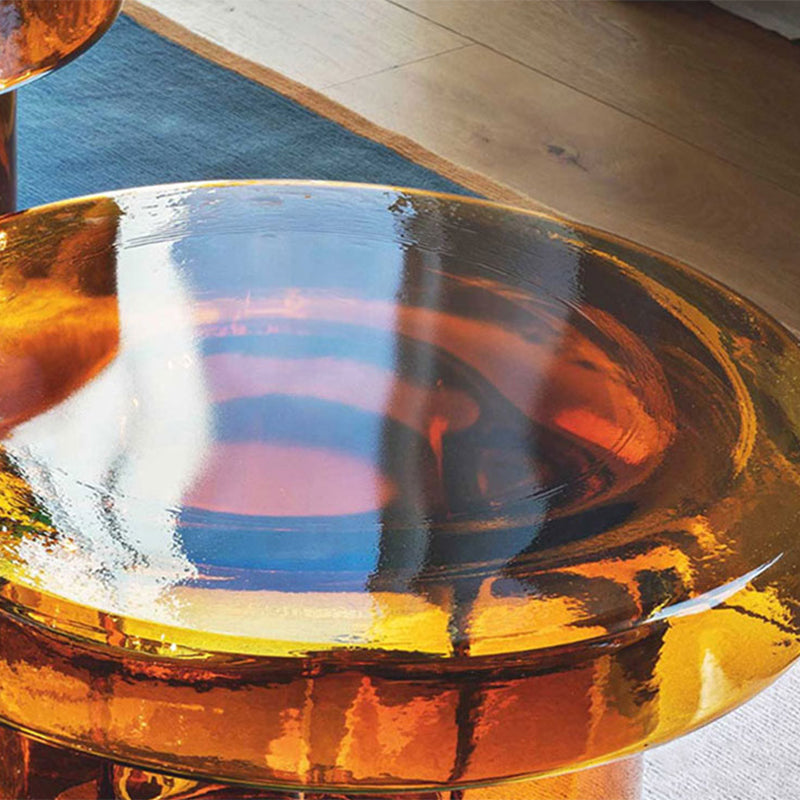 Contemporary Round Glass Top Sofa Side Accent Table Pedestal Side End Table