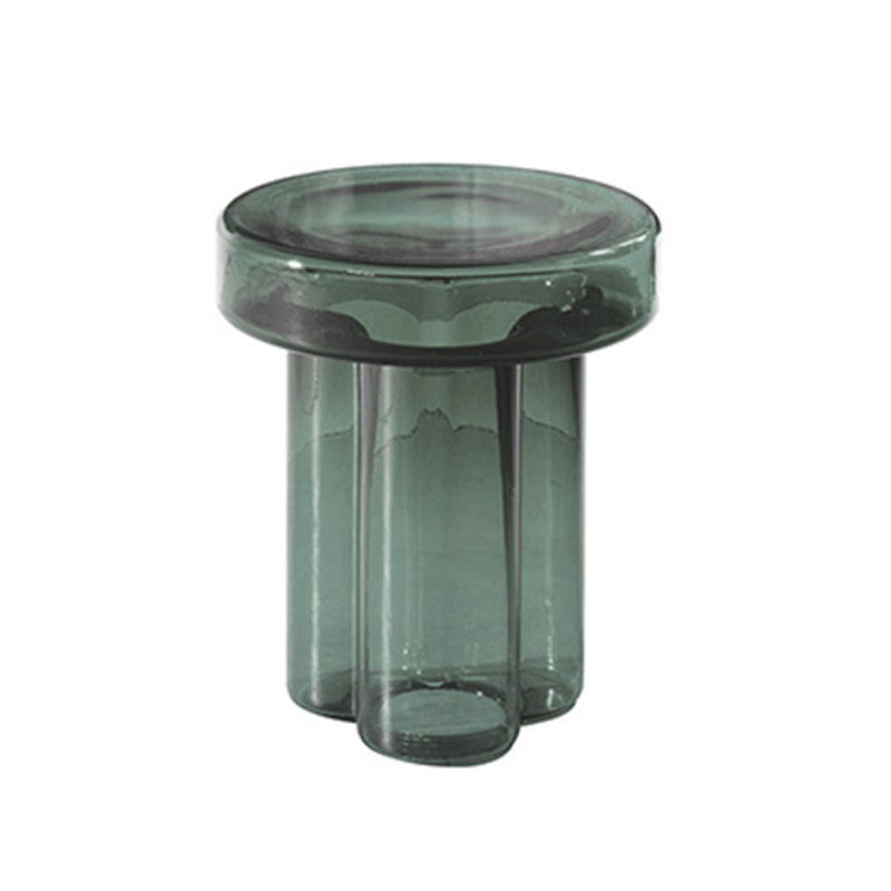 Contemporary Round Glass Top Sofa Side Accent Table Pedestal Side End Table
