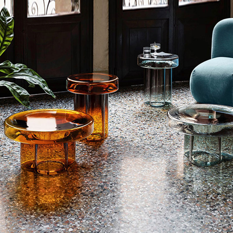 Contemporary Round Glass Top Sofa Side Accent Table Pedestal Side End Table