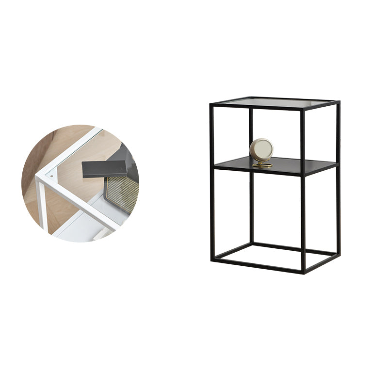 Modern 15.7-inch Rectangular Glass Top Side Table Iron Frame End Table with Shelf